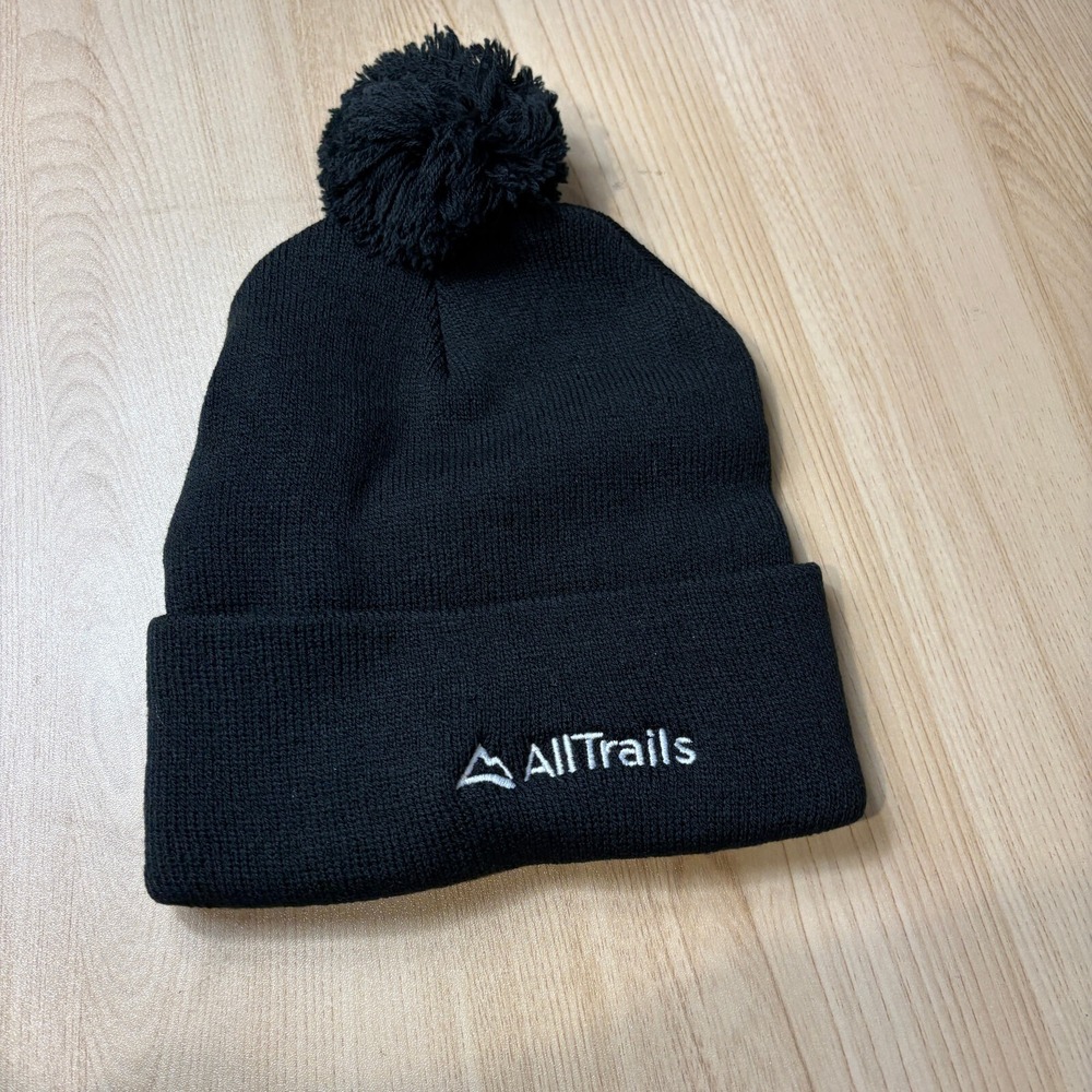 AllTrails Hat‎ Cap Beanie Mens One Size Black Knit Pom Pom All Trails NWOT